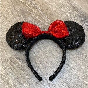 Sequin Black Ears with Red Bow Headband